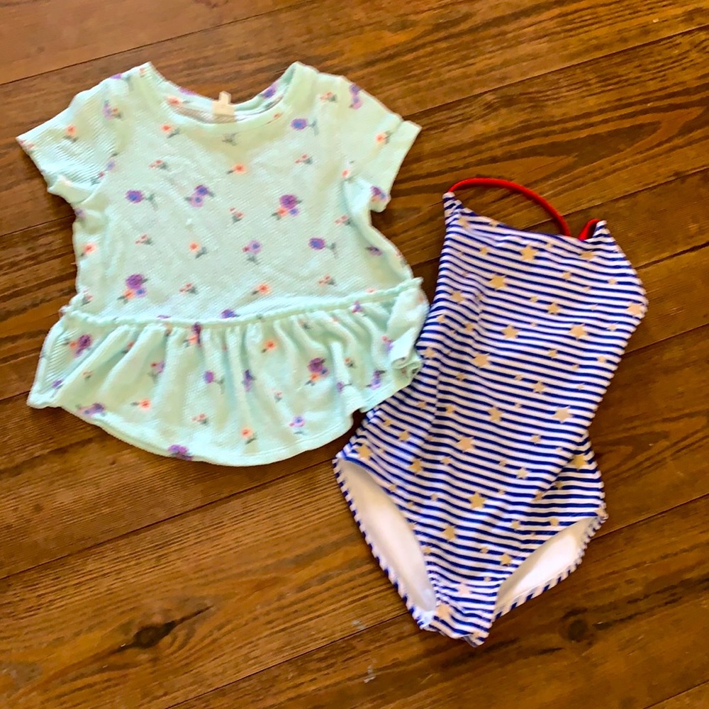 One piece swimsuit and a floral top girls